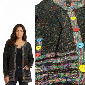 Multicolor Rainbow Buttoned Women's Sweater VTG Cardigan Sz S/M Artsy knit